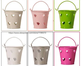

100pcs Heart Hollow Metal Wedding Party Shower Gift Mini Small Assorted Colored Tin Pails Buckets Bucket Candy Chocolate Box