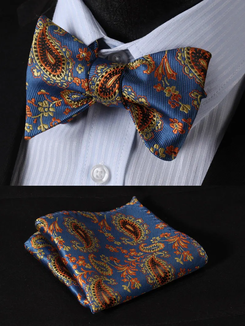 Men/'s Woven Formal Paisley Flower Cummerbund Self Bow Tie /& Pocket Square Set