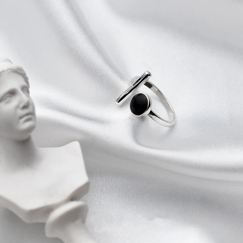 NBSAMENG, настоящее 925 пробы, серебро, черный камень, кольца для женщин, регулируемое кольцо, ювелирное изделие, подарок