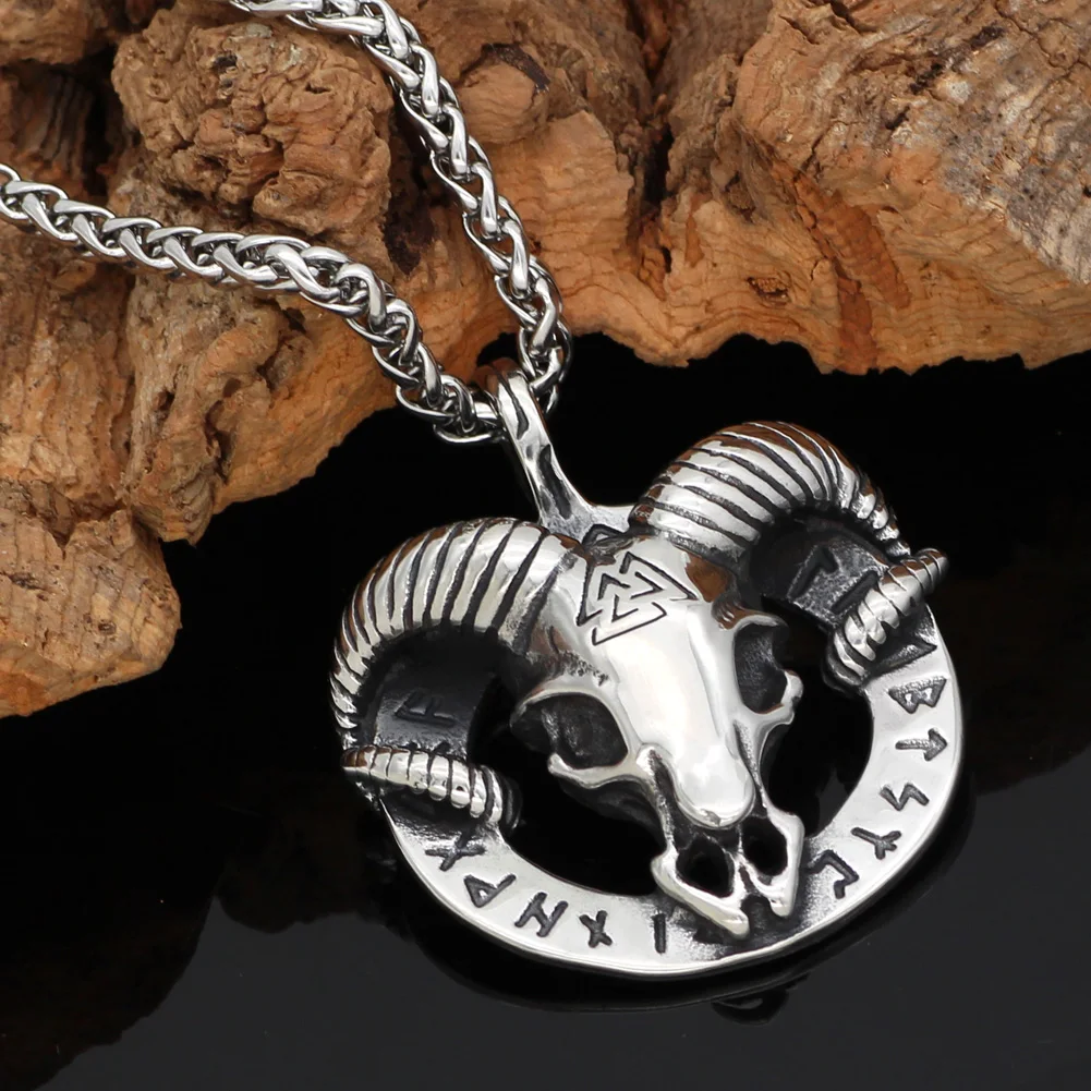 

Men stainless steel nordic viking amulet thor goat valknut pendant necklace -with gift bag