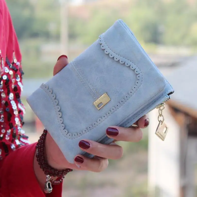 

Nubuck Leather Women Wallet Small Short Design Vintage Wallet Female Brand Designer Lace Women Purse Coin Card Holders