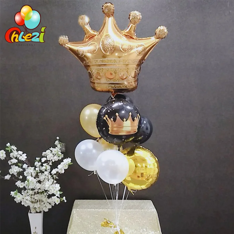 9 шт Большой Размеры золотые шары из фольги с короной Prince и Princess Baby Shower наряд для