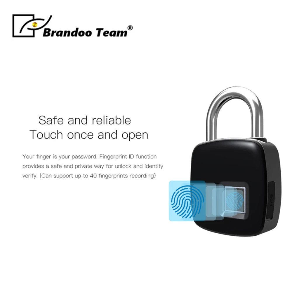

Newest IP54 Waterproof portable Bluetooth smart Fingerprint Lock padlock Anti-Theft iOS Android APP lock Brandoo P3+