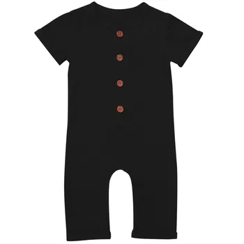 

Summer Baby Rompers Cotton Newborn Baby Boy Girl Short Sleeve Button Romper Black Gray Casual Jumpsuit Outfits 0-24M
