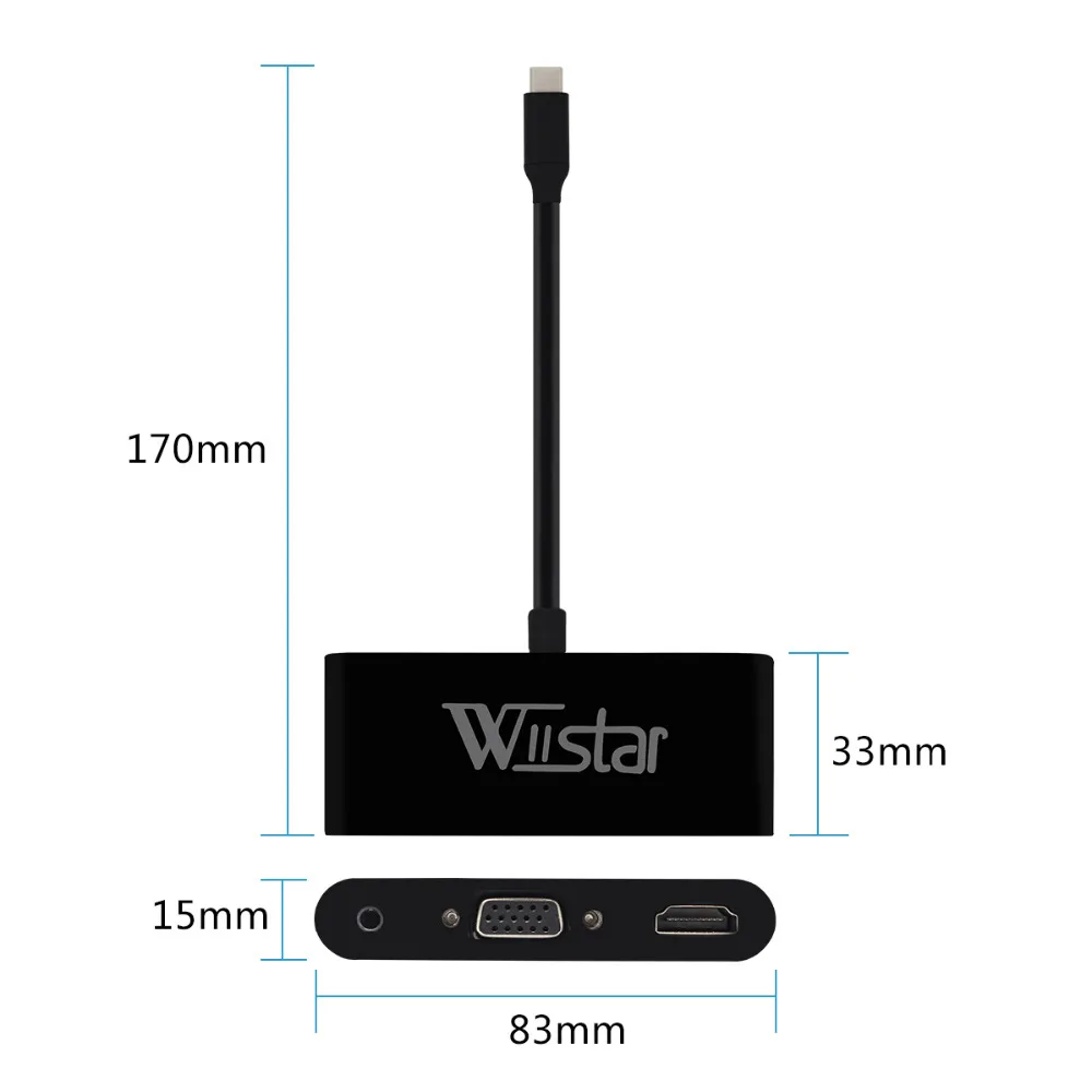 Адаптер Wiistar с USB C на HDMI VGA 3 5 мм Тип 4K для Huawei Mate 10 Pro P20 Samsung Galaxy S8/8 +|DVR-карты| |