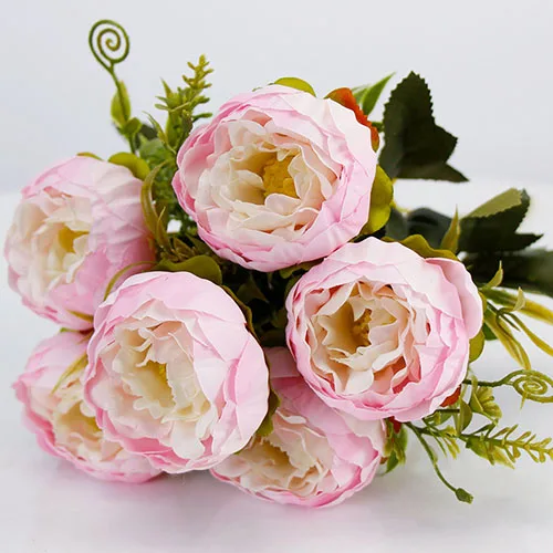 YO CHO Искусственные цветы розы пионы поддельные цветы розовый шелк Белый пион букет Свадебная вечеринка декорации Искусственные цветы - Цвет: Pink Peonies