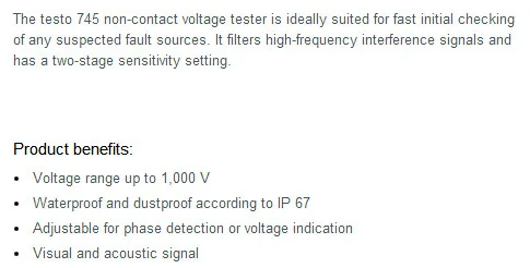 Testo 745-бесконтактный Тестер Напряжения 0590 7450