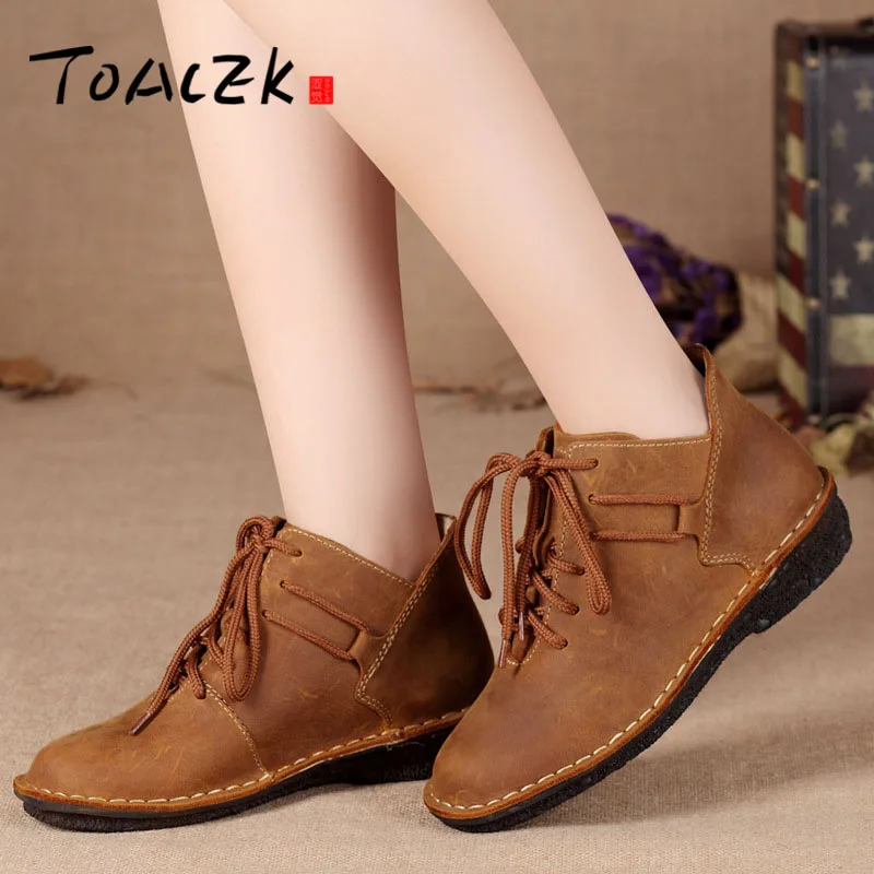 

Booties women's new Japanese wild leather women's shoes handmade retro comfortable round head flat with Mori women's boots