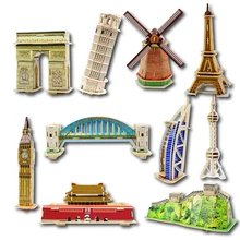 3D головоломка мировое строительство деревянная объемная миниатюрная картонная модель в сборе Обучающие деревянные игрушки для детей детская головоломка