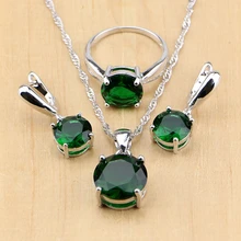 Серебро 925 Свадебные ювелирные изделия зеленый циркон белый CZ Ювелирные наборы для женщин Висячие серьги кулон кольцо ожерелье набор