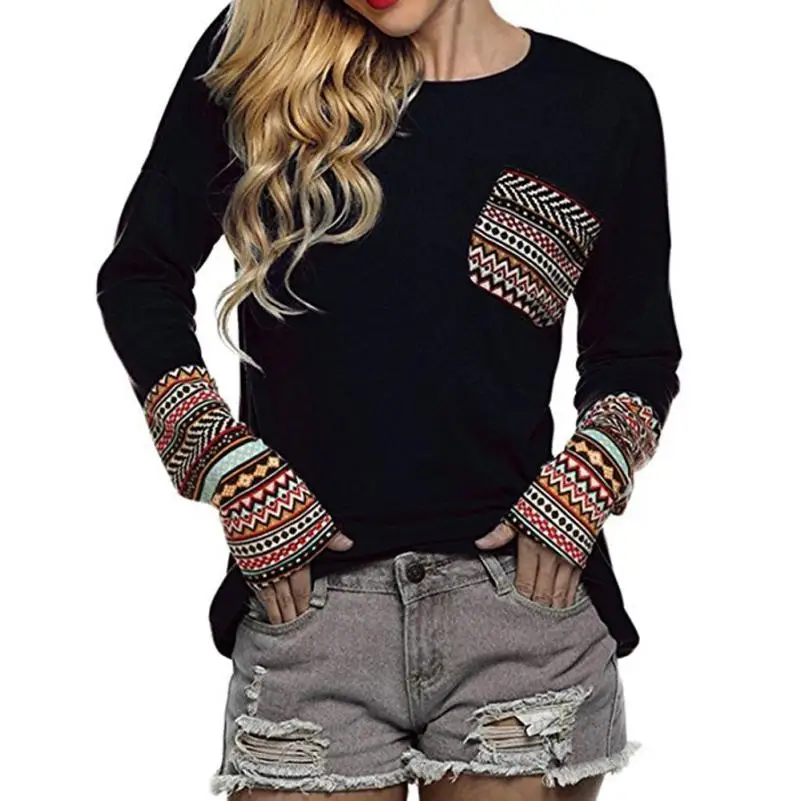 

Free Ostrich Women's Patchwork Casual Loose T-shirts Tops With Thumb Holes S40