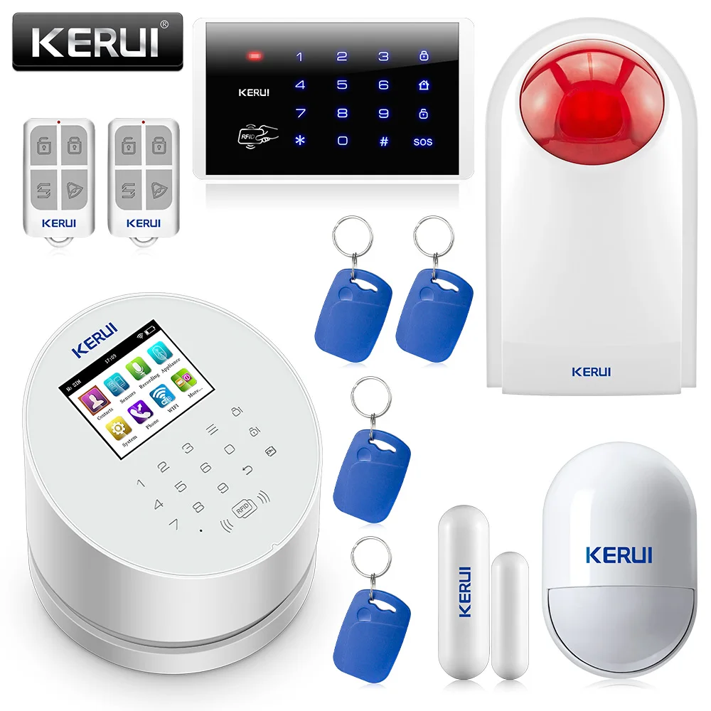 KERUI W2 2,4 дюймов wifi GSM PSTN сигнализация Умный дом Охранная сигнализация IOS Android приложение управление паролем клавиатура сирена комплект