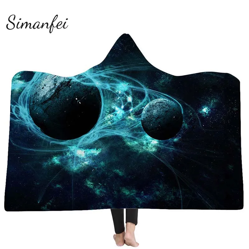 

Simanfei 2019 3D Print Moon Planet Hooded Blanket for Adults Microfiber Galaxy Wearable Throw Blanket Landscape Bedding