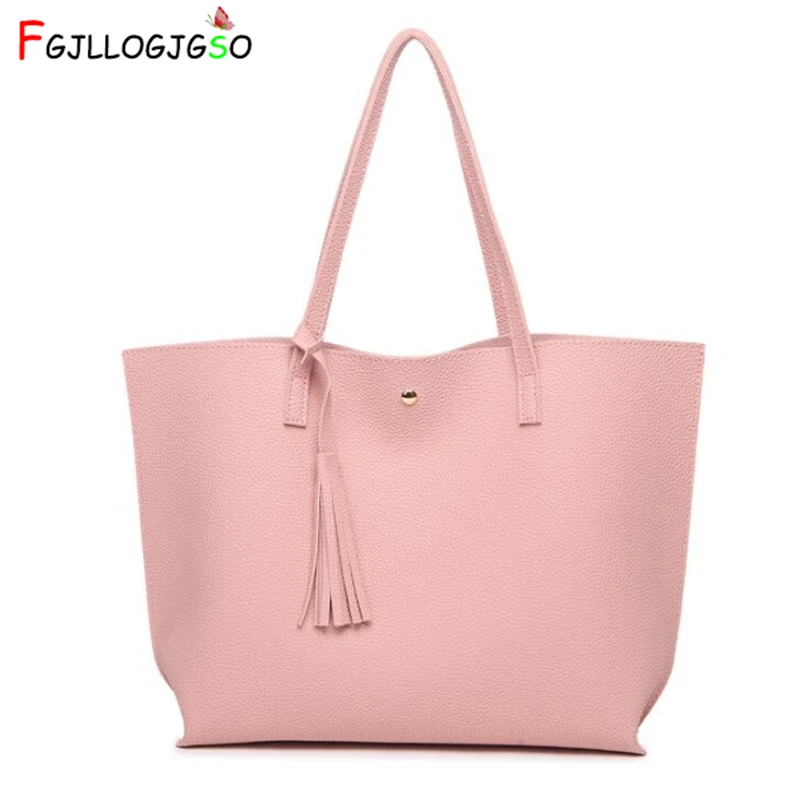 

FGJLLOGJGSO Brand simple Tassel Bucket bag shoulder bag women leather Shopping bags totes female sac a main femme lady handbag