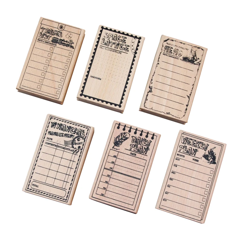 6pcs/lot Vintage Schedule Calendar stamp Wooden Rubber Stamp Kids DIY