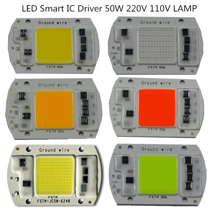LED COB IC 50 Вт Красный Синий Зеленый Желтый Розовый AC 220 В нм Smart драйвер высокой
