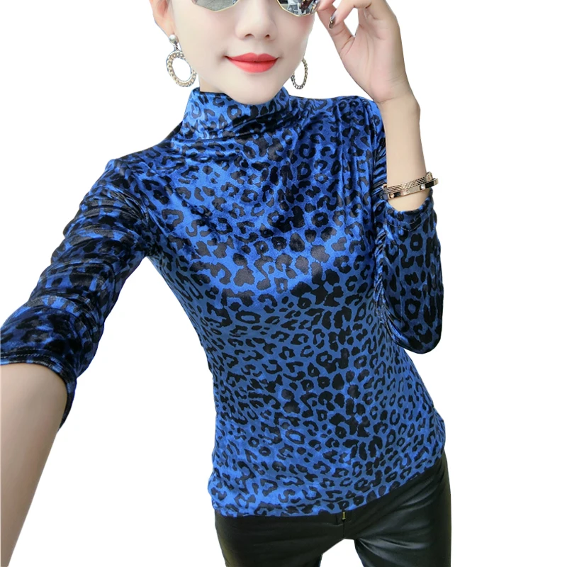 

Fashion Leopard Printed Women T-Shirts Turtleneck Sexy Top Autumn T Shirt Long Sleeve Tops Oversized Slim Shirt Ladies Blusas