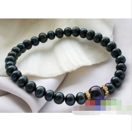 

Stretch 8" 12mm ROUND Black FRESHWATER PEARL BRACELET p2137Noble style Natural Fine jewe Fast (D) SHIPPING