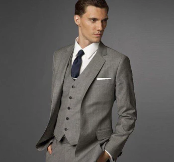 

Notched Lapel Two Button Groomsman Gray Tuxedos Male Wedding Suits Handsome Blazer ( jacket+Pants+vest+tie)