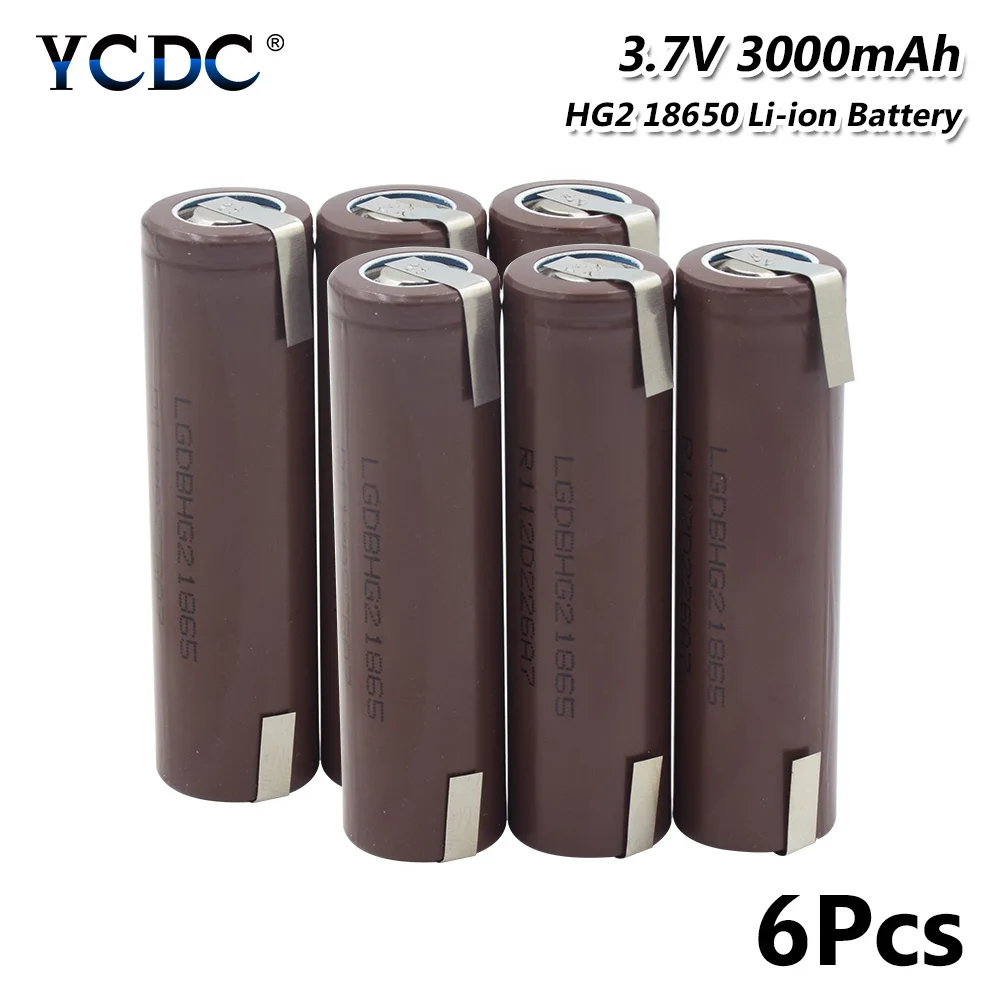 HG2 18650 3000mAh батарея+ diy никель 3,7 V разряда 20A литий-ионная аккумуляторная батарея ies для электронной сигареты питания батареи 3000mah - Цвет: 6  Pieces