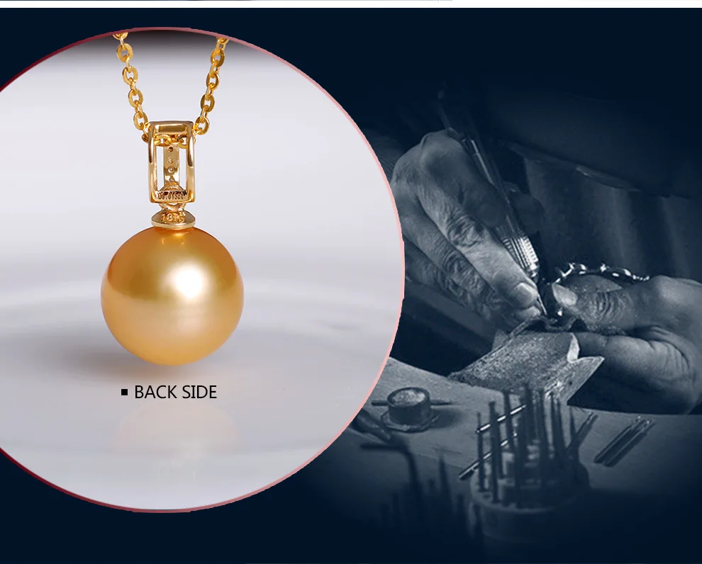 YS Luxury 18 K Настоящее ТВЕРДОЕ ЗОЛОТО с алмазной подвеской 9-11 мм Натуральная морская жемчужина Южных морей кулон