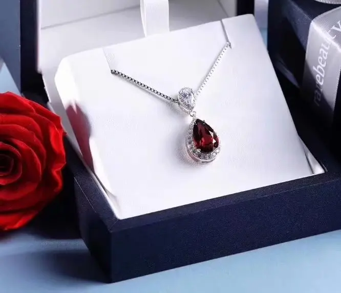 Натуральный Красный Гранат gem jewelry комплекты Природный камень кулон серьги серебро 925 Элегантный Капли Воды Женщин изысканные вечерние