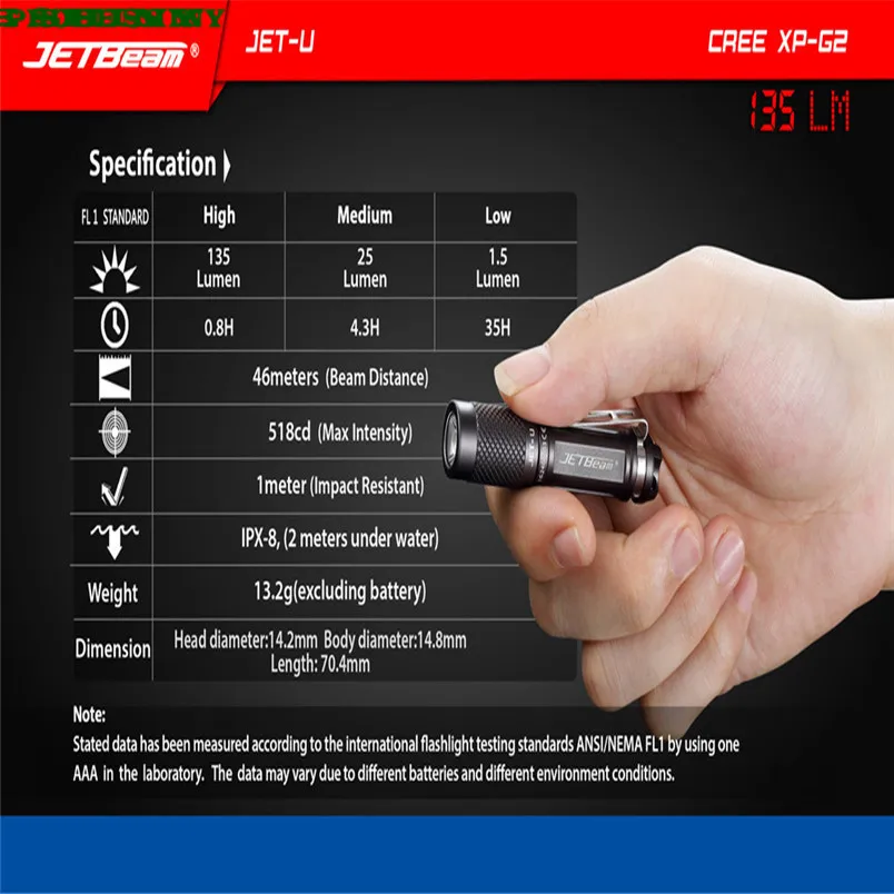 NEW!!! JETbeam JET-U XP-G2 135LM Mini Portable Waterproof LED Flashlight Free Shipping #NO25