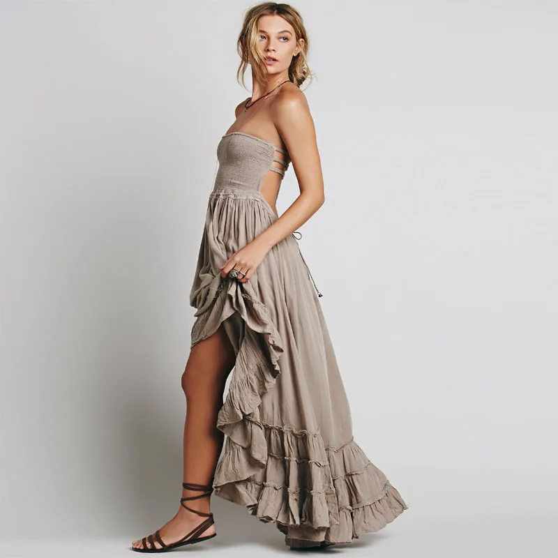 Cena Boho chic długa sukienka Halter szyfonowa kobiety Backless 2019 Maxi sukienki na plaży nosić styl mori girl Vestidos seksowny przedział plaża letnia sukienka
