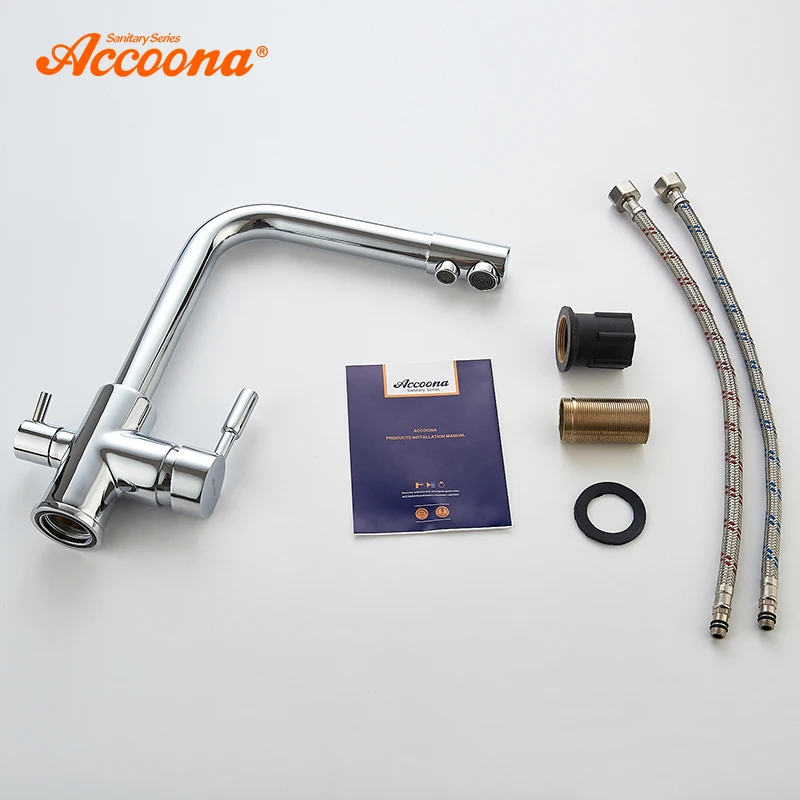  Accoona Kitchen Faucet Contemporary Dual Holder Dual Hole Clean Water Filter Dot Brass Purifier Fau - 32898526988