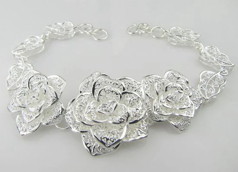 H026 серебряные модные ювелирные изделия 925 ювелирные изделия посеребренный браслет большой цветок браслет/NGFMDWRZ EMYULUWD