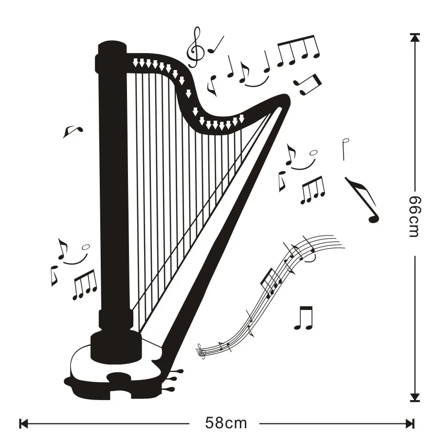 Самоклеющиеся Diy домашний декор harp силуэт все виды музыкальная нота гостиная
