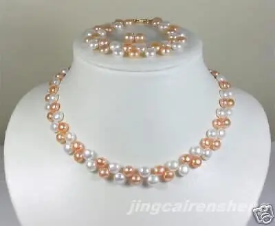 

Jewelry 00411 UNIQUE DESIGN WHITE & PINK PEARL NECKLACE BRACELET EARRINGS SET NEW (A0423)