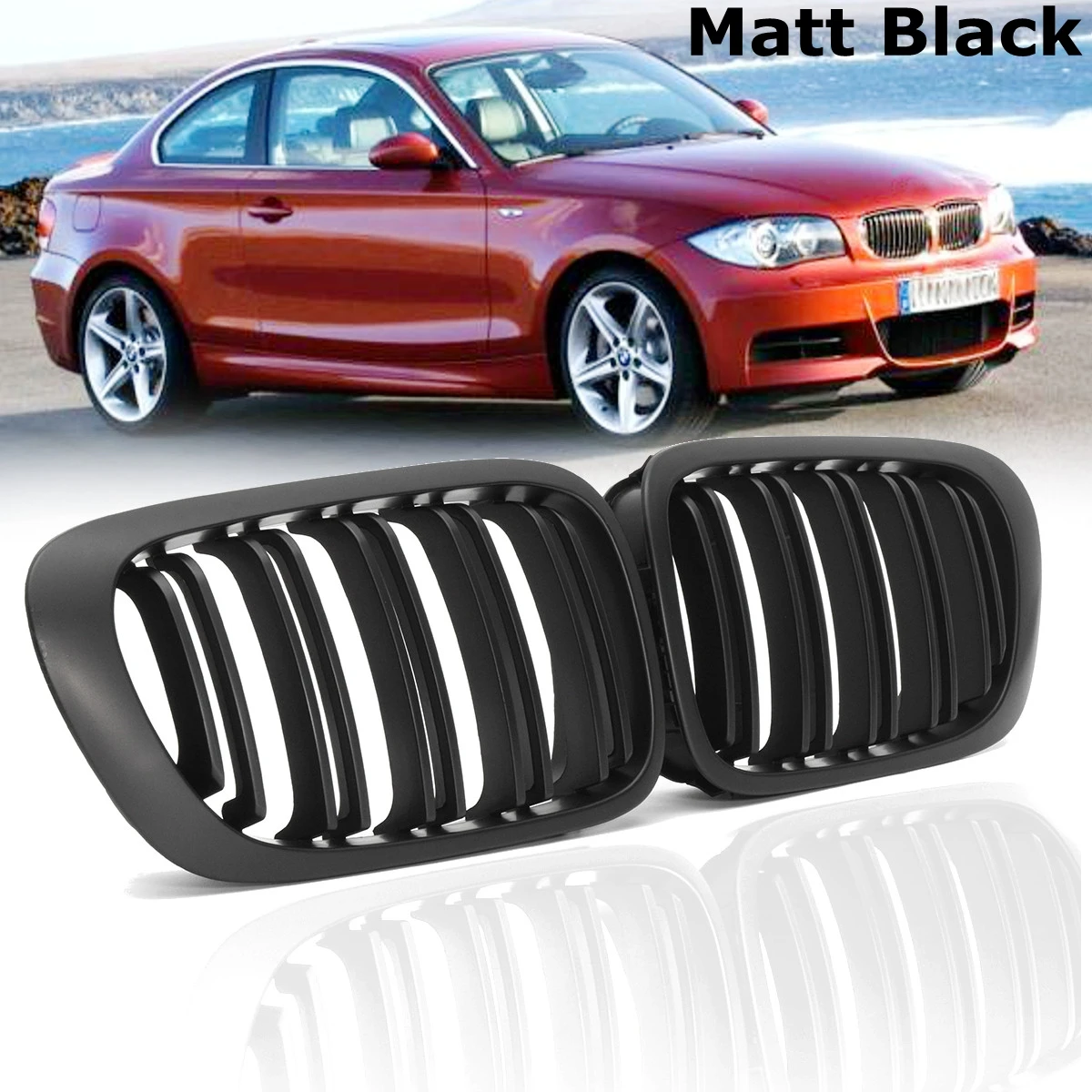 

2pcs Car Front Bumper Doubble RIMS Grille Matt Black for BMW 3 Series E46 2 doors 1999 2000 2001 2002