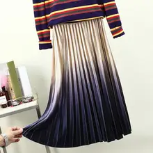 Осень Зима Повседневная Женская Simplee Золотая Бархатная градиентная Высокая талия длинная Плиссированная Юбка А-силуэта винтажная градиентная юбка X22