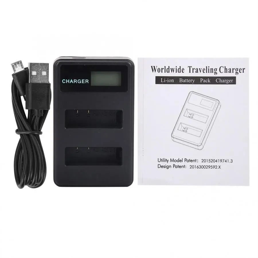 

AZ16-1 Portable LCD Dual Slots USB Charging Battery Charger for MI YI 4K Action Camera Instruction