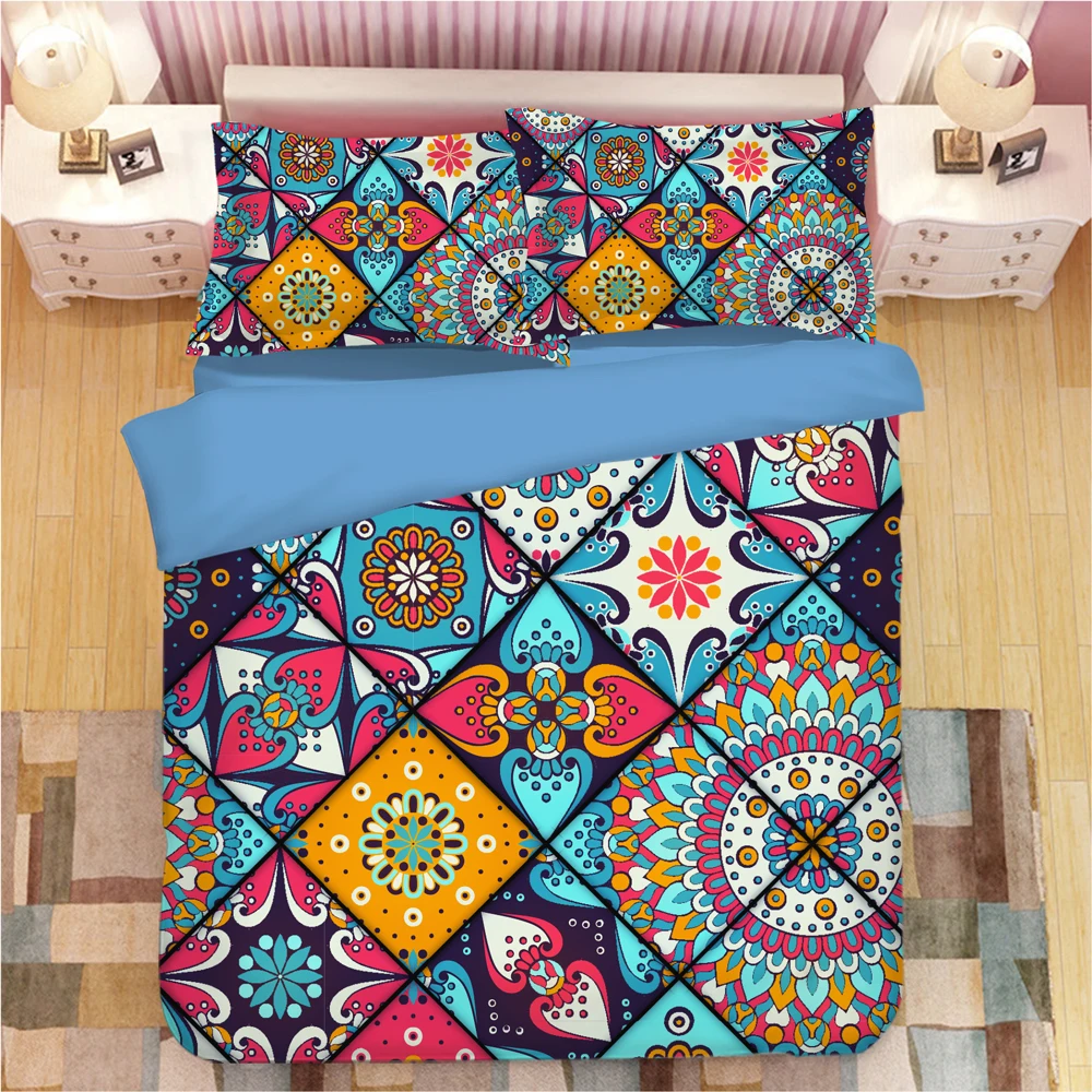 3D Mandala Bedding Sets blue Duvet Cover With Pillowcases Flower single double queen king Bedclothes Bohemian 3pcs Bedspreads | Дом и сад