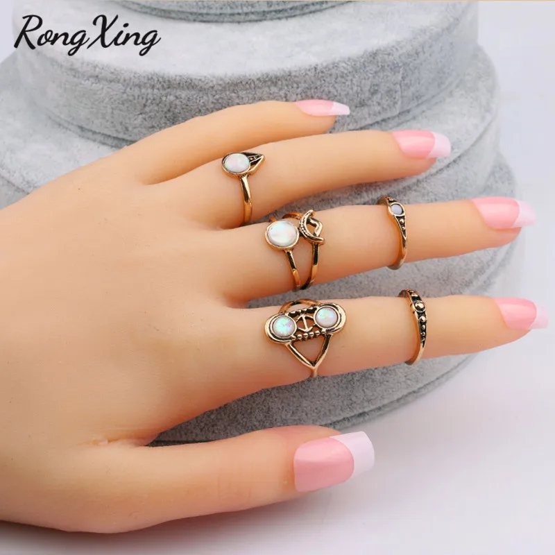 Rongxing старинный набор колец миди в стиле панк старинная Золотая Радужная с