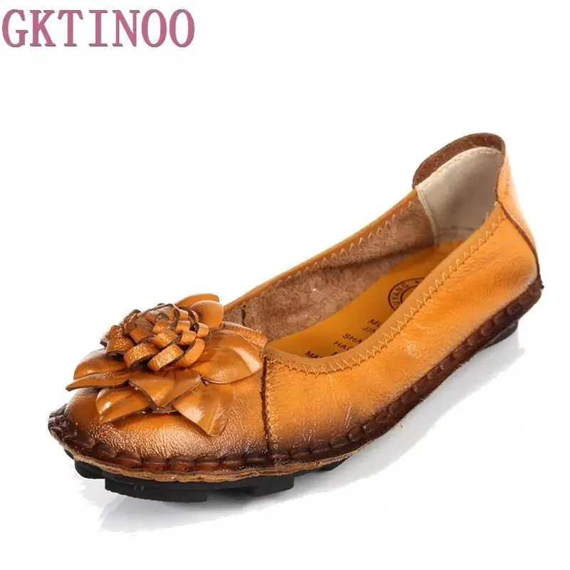 2017 spring flat shoes genuine leather handmade flower women s leather casual shoes quinquagenarian women s