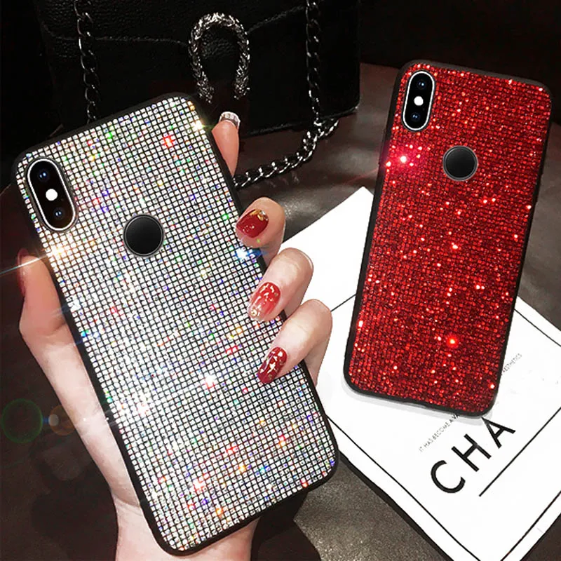 

Bling Shiny Flash Chip Case For Xiaomi 9 8 lite SE Glitter Silicone Grids Back Cover For Xiaomi Mix 3 2S 6X 5X A1 A2 Coque Funda