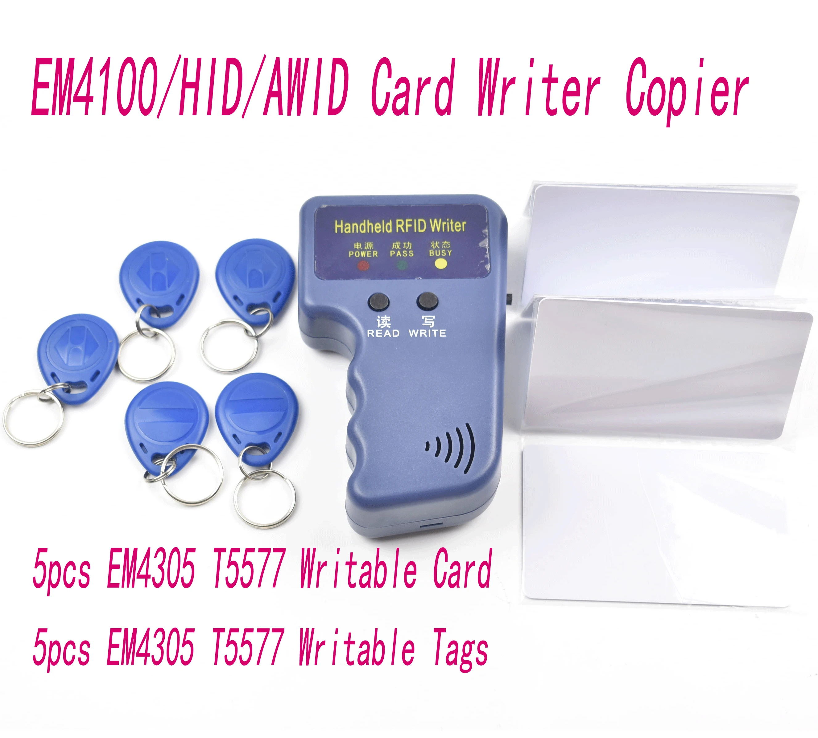 

125khz handheld portable Reader writer  copier programmer to backup copy clone ID/HID/AWID card with writable t5577 card keyfob