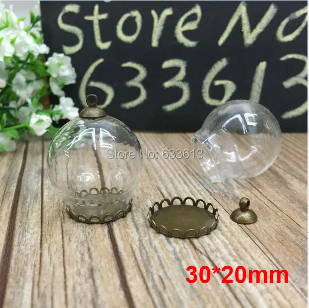 

Free ship! 20sets/lot bronze color 30*20mm glass globe & lace base & 8mm cap set glass globe set glass vial pendant glass cover