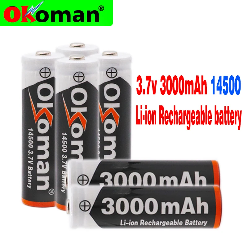 

2-10PCS Okoman AA 14500 3000mah 3.7 V lithium ion rechargeable Li-ion Battery batteries and LED flashlight, free delivery