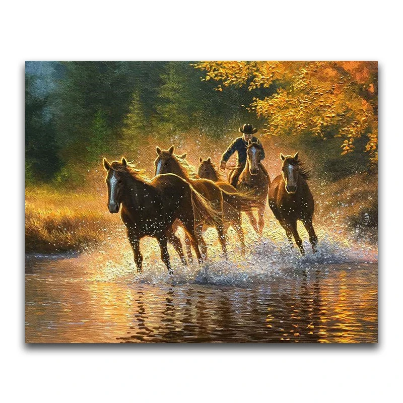 5D DIY Diamond embroidery Cross stitch animal Full Round Diamond mosaic riverside horse Full Square Diamond painting people