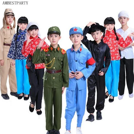 Sporvogn evigt efter det Hot Halloween Kids Uniform Red Army Suit Military Cosplay Costume Stage  Performance Peasant Clothes Military Uniform Ambestparty - Cosplay Costumes  - AliExpress