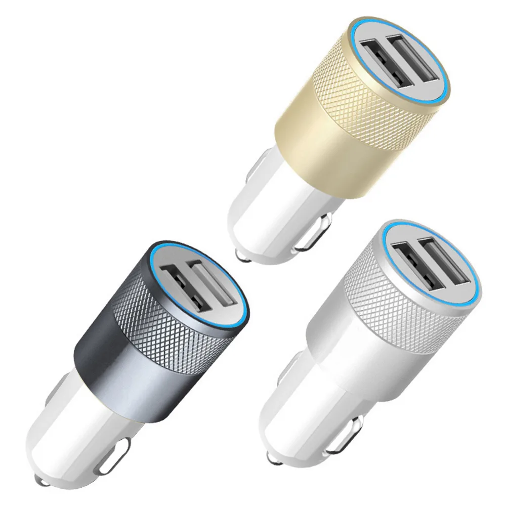  Aluminum 2 USB Ports Car Charger 2.1A 1.0A Dual USB Car Charger For iPhone 5 6 6 plus For ipad 2 3 4 5 For Samsung Galaxy S4 S5 