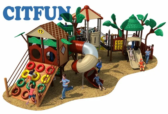 jungle theme kids climbing net slip and slide kids playground