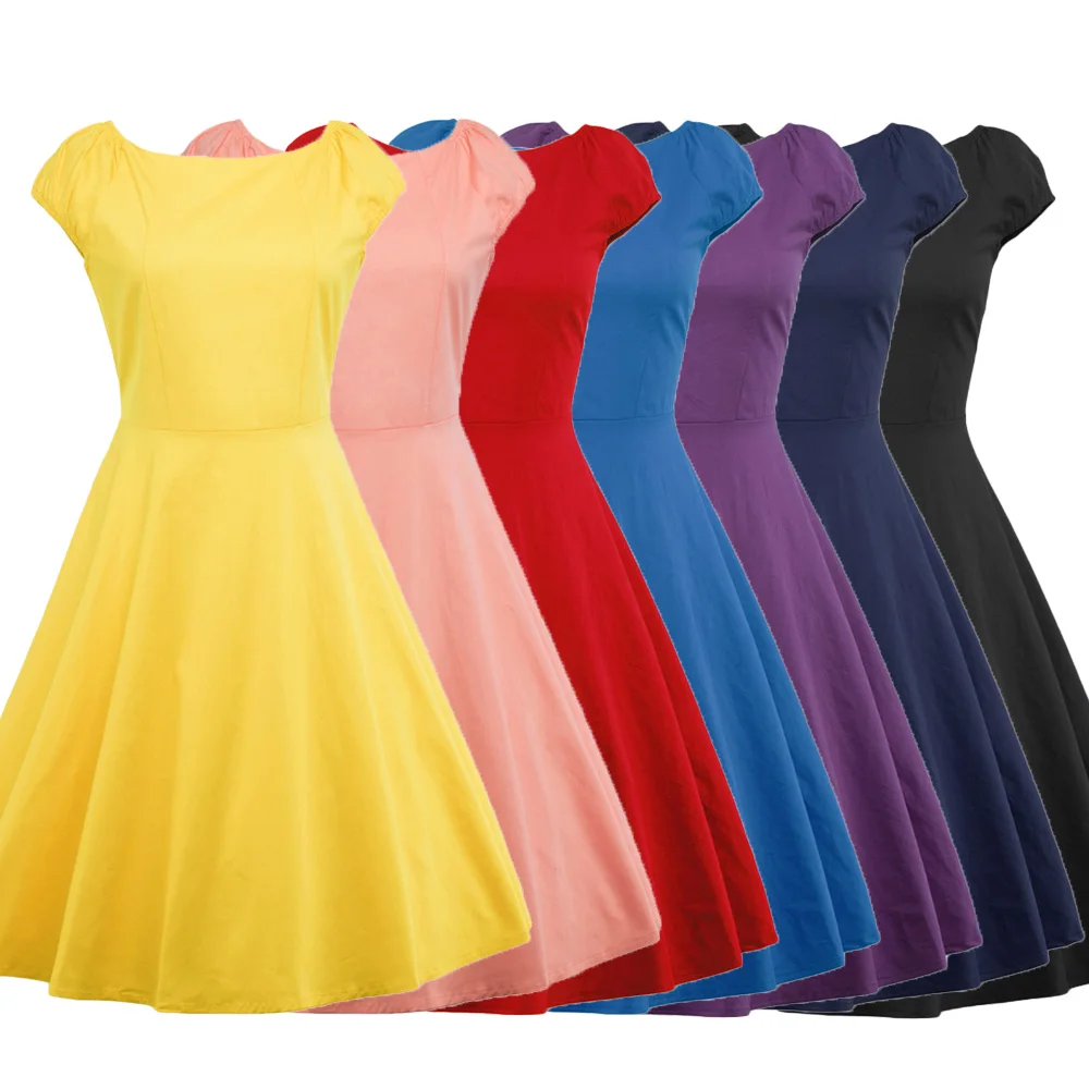 Joineles, 7 цветов, женское винтажное платье, круглый вырез, короткий рукав, офисное женское платье, Vestidos, Базовый стиль, платье для работы, Повседневный Сарафан