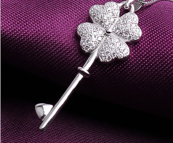 Brand new sterling 925 silver CZ pendant necklace with chain key jewelry