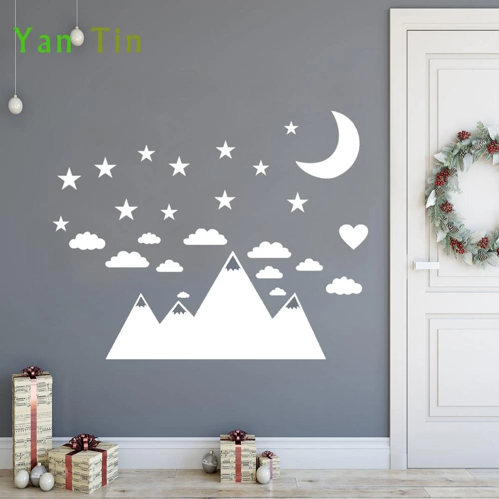 Autocollant Mural De Nuages De Montagne Etoiles Lune Decor De Maison Chambre De Bebe Affiche De Cadeaux Pour Garcons Et Filles Amovible Dessin Anime Art Mural Diy Bricolage Nouvelle Collection Aliexpress