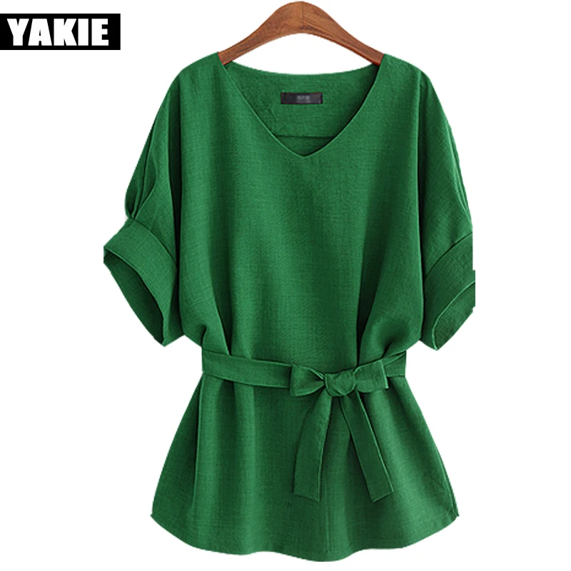 Blusa de Verão Casual de Linho e Algodão 5xl para Mulheres Feminina Blusa Tamanho Grande Camisa Solta